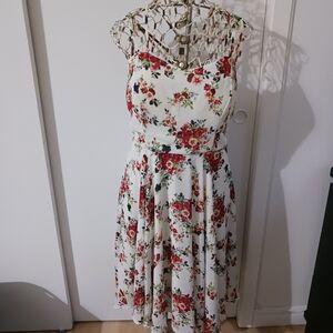 Floral Sweetheart Mini Dress in White with Red Rose Print